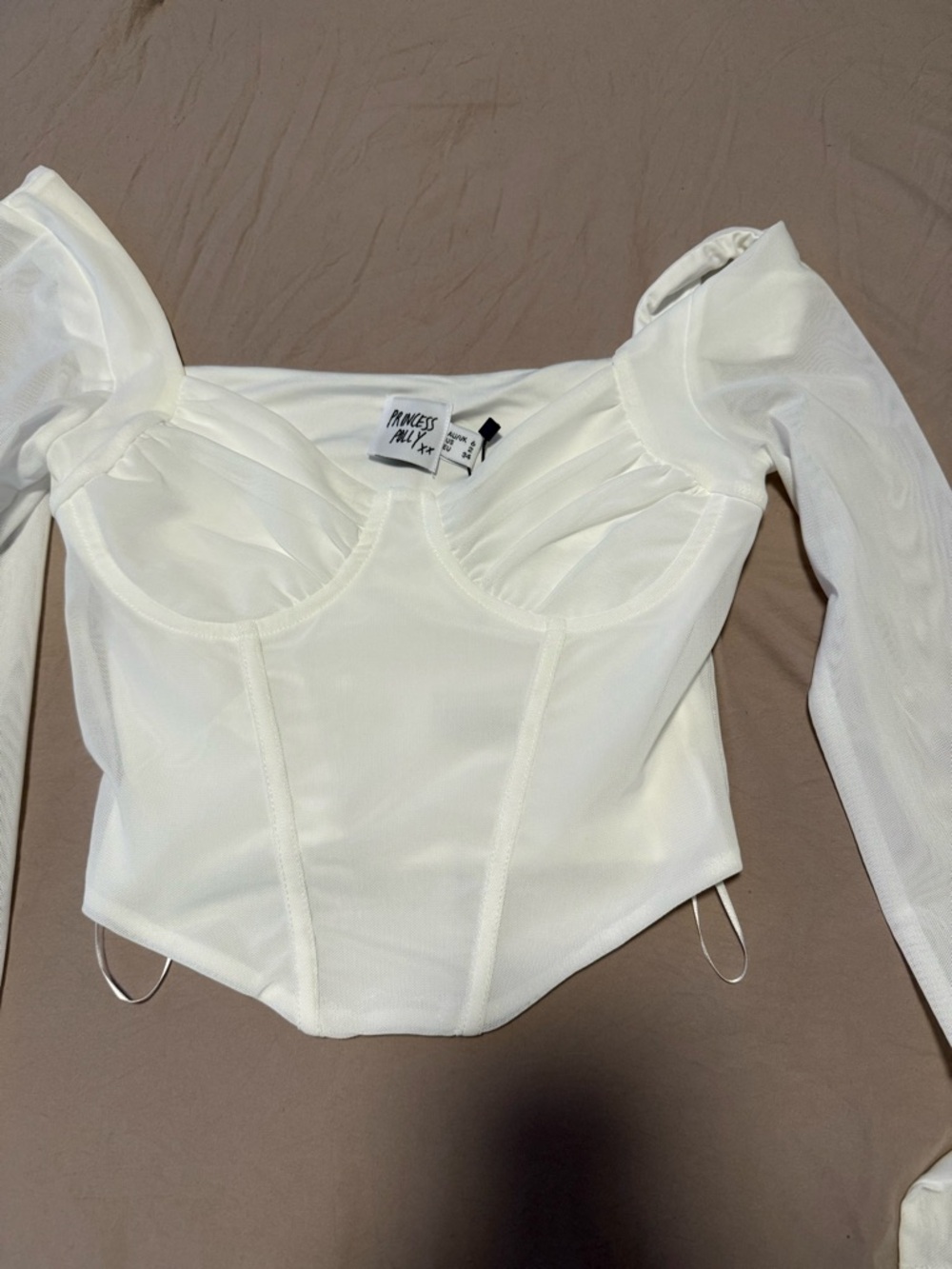Princess Polly White Mesh Corset Long-Sleeve Crop Top